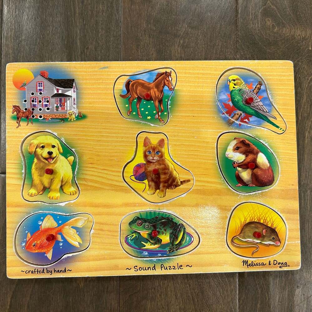 Melissa & Doug Hand Crafted Wood Sound Puzzle Animals‎ House & safari